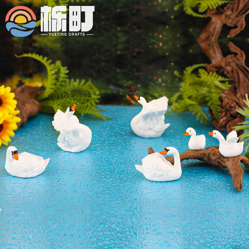 새로운 아름다운 화이트 스완 마이크로 풍경 수지 장식품 즙이 많은 보석 Zakka 창조적 인 선물 장식