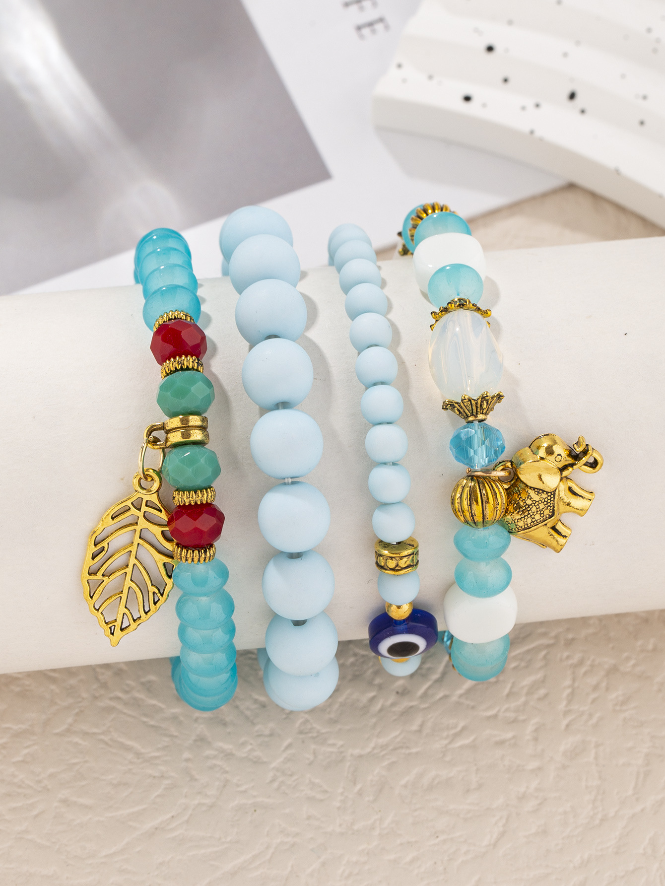 51g Weight Alloy Pendant Material Bracelets Classification Beads Chain Material 1 Set Quantity Holiday, Daily, Street Occasion Alloy, Glass Material Leaf, Elephant Pattern Women's Gender Beaded, Plating Design Casual, Retro, Simple Style Style Casual Retro Simple Style Leaf Elephant Arylic Alloy Glass Beaded Bracelets Wholesale 11