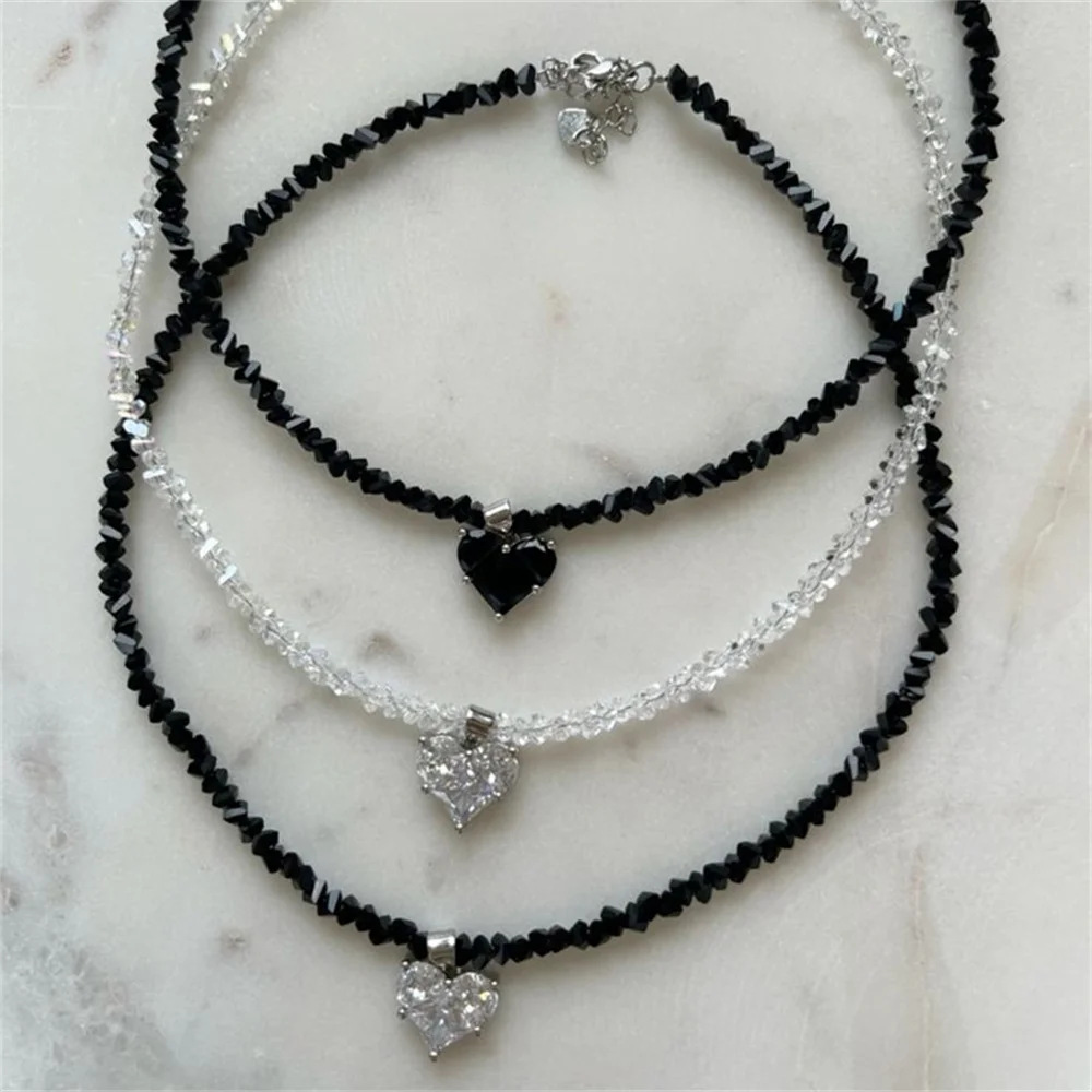 Foreign Trade High-End Light Luxury Copper Inlaid Zircon Love Pendant Necklace Cross-Border Stainless Steel Clavicle Chain Wholesale Jewelry