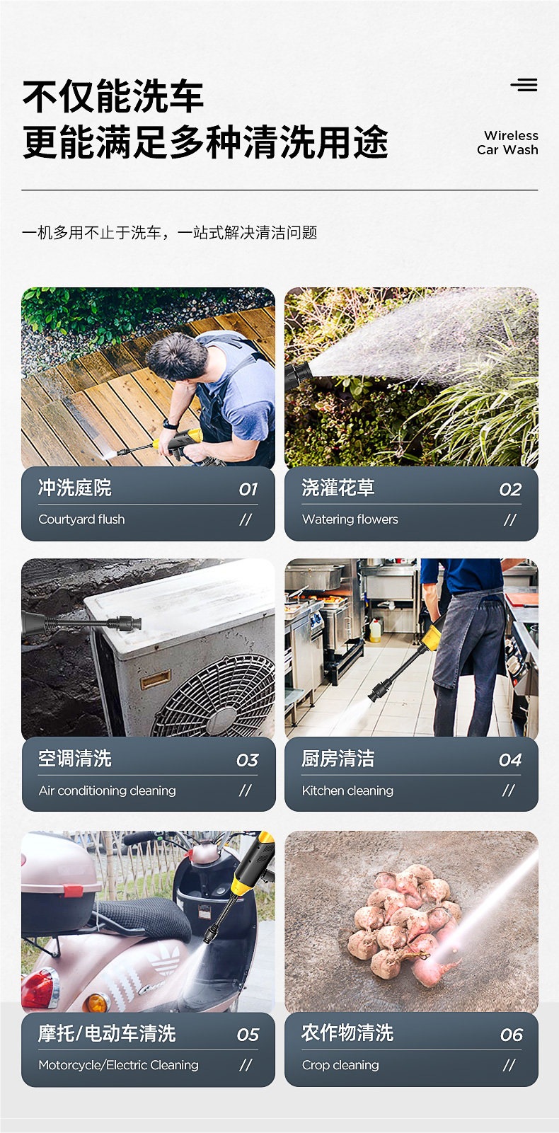 Zhigao Wireless Car Washing Machine High-Pressure Water Gun for Home and Car Use, Powerful Lithium Battery Rechargeable Booster Water Gun