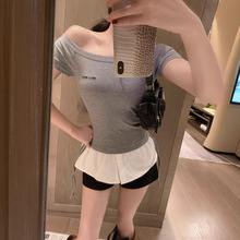 mm家25ss春夏新斜肩抽绳衬衫裙式上衣黑灰两色