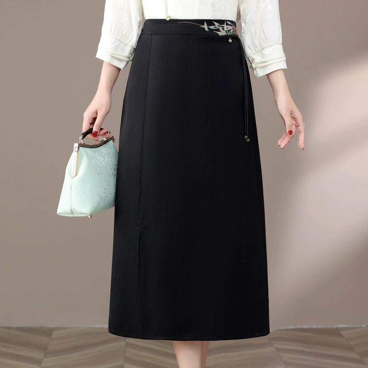 Юбка средней длины для женщин среднего и старшего возраста, новая модель весна-лето, ретро-элегантная, с высокой талией, стройнящая юбка А-силуэта.
