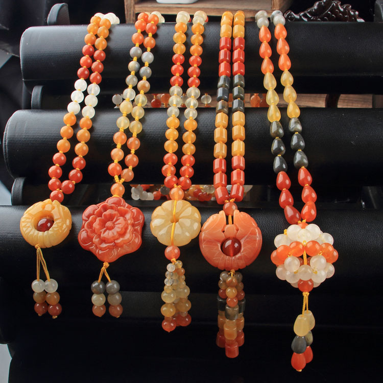 Xinjiang Karamay gold silk jade necklace, ethnic style sweater chain, hand-knitted women's clothing pendant, retro style