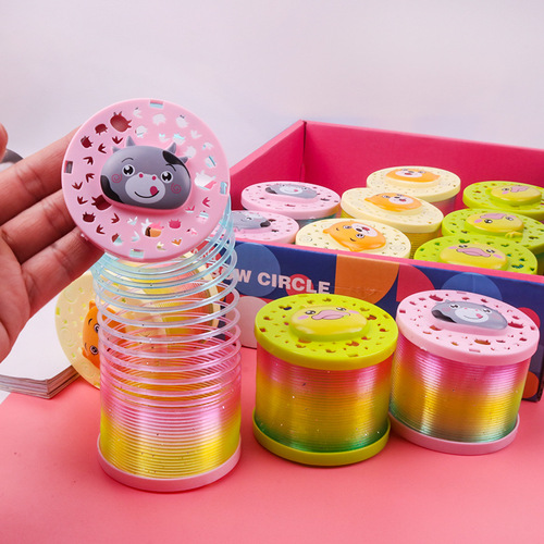Manufacturer Cartoon Starlight Projection Rainbow Circle Spring Festival Hot Selling Children's Toy Spring Stacking Circle Luminous Elastic Circle