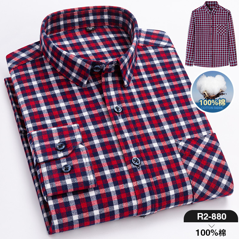 2024 nuevo Algodón puro cepillado camisa de manga larga a cuadros de los hombres de estilo coreano transpirable camisa de moda casual en stock ropa de hombre