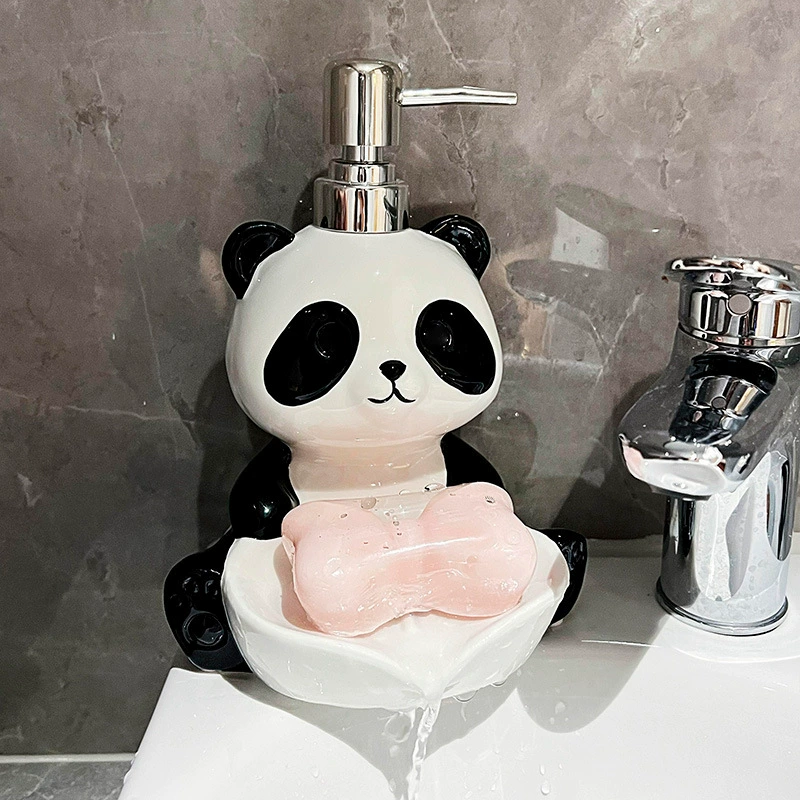 Контейнер Rongxiong Panda 2-в-1: держатель для мыла и флакон эмульсии для шампуня, геля душа, дезинфицирующего средства для рук