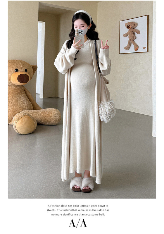 孕妇套装2025秋冬新款时尚网红款慵懒风简约气质辣妈中长款两件套|undefined