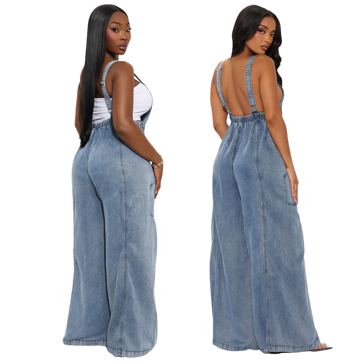 Dam denim jumpsuit med vida ben i amerikansk stil_voghion.com