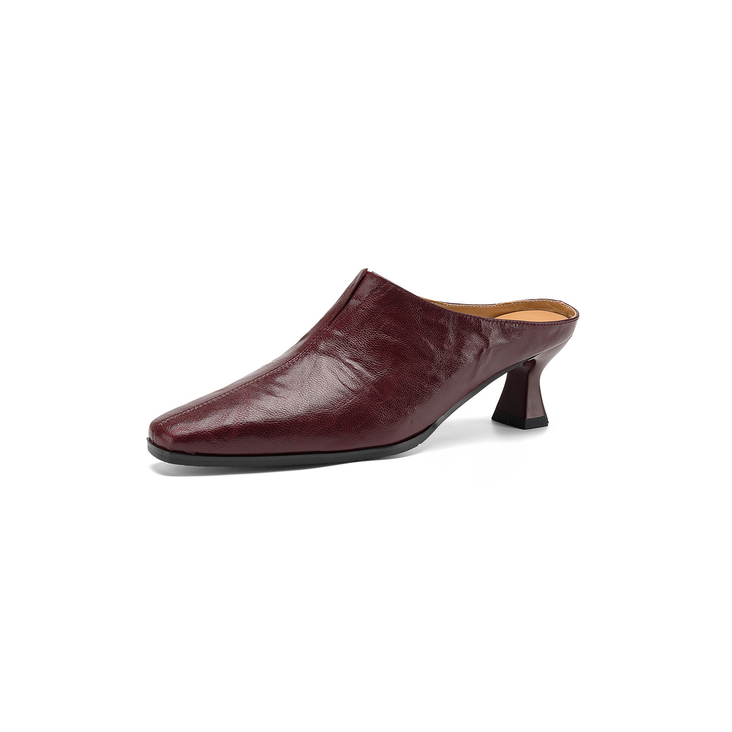 Sandal nữ bít mũi cao gót thô 5 cm, da bò mùa xuân hè — đen