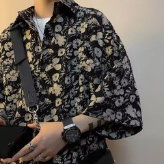 花柄半袖シャツメンズ夏アメリカンレトロトレンディブランドルーズプラスファットプラスサイズビーチハワイアンシャツ