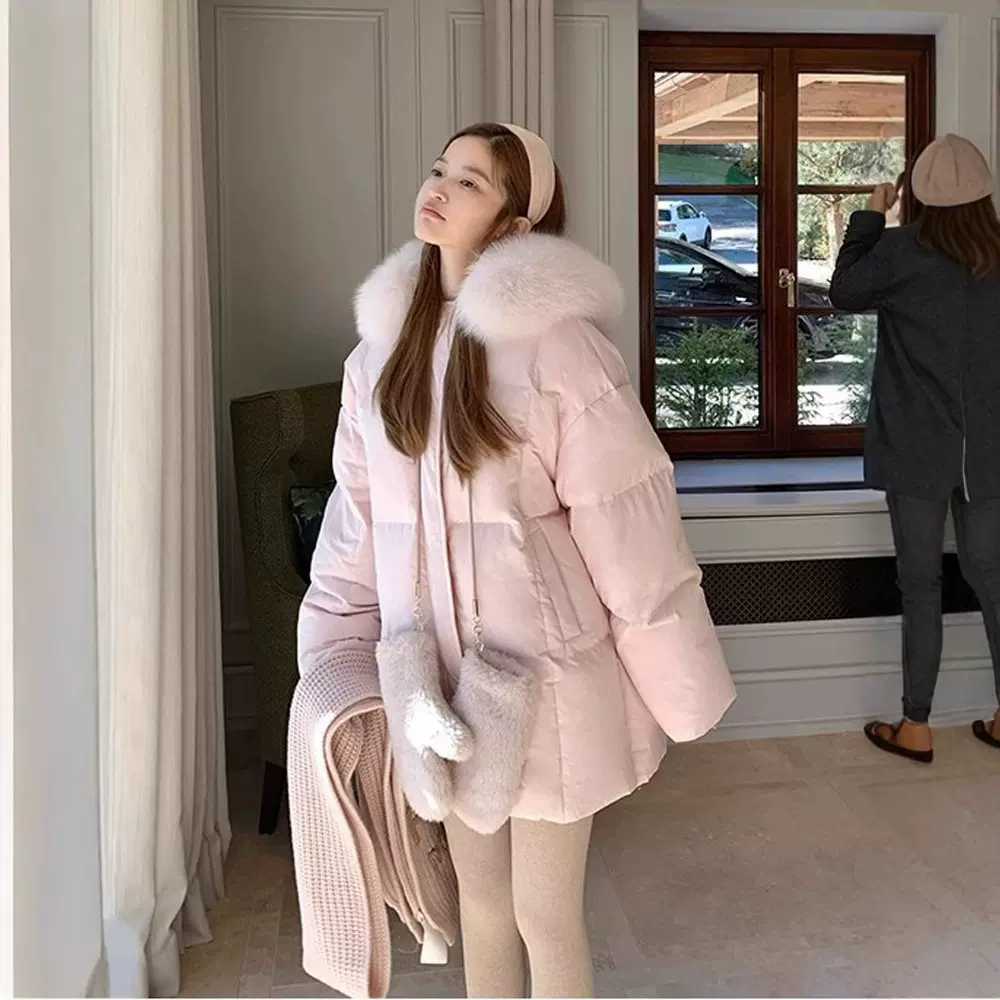 莫斯科的冬2024时尚新款中长款甜美羽绒服女小个子加厚保暖外套冬