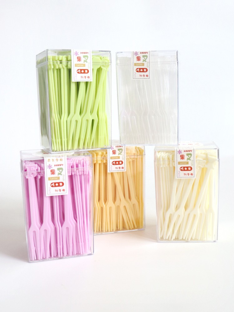 一次性叉子独立包装食品级透明三齿叉长柄水果叉塑料叉勺