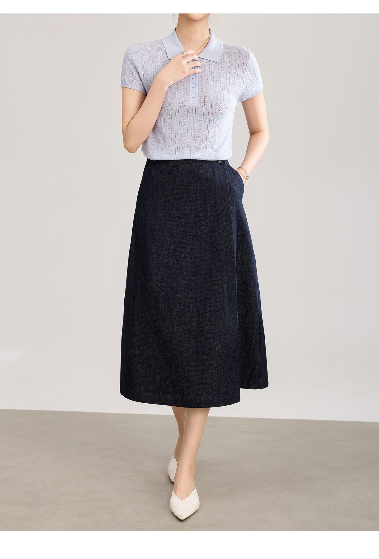 Chân váy jean nữ dáng suông một mảnh vải denim cotton thoáng khí — màu xanh đậm chi tiết 14
