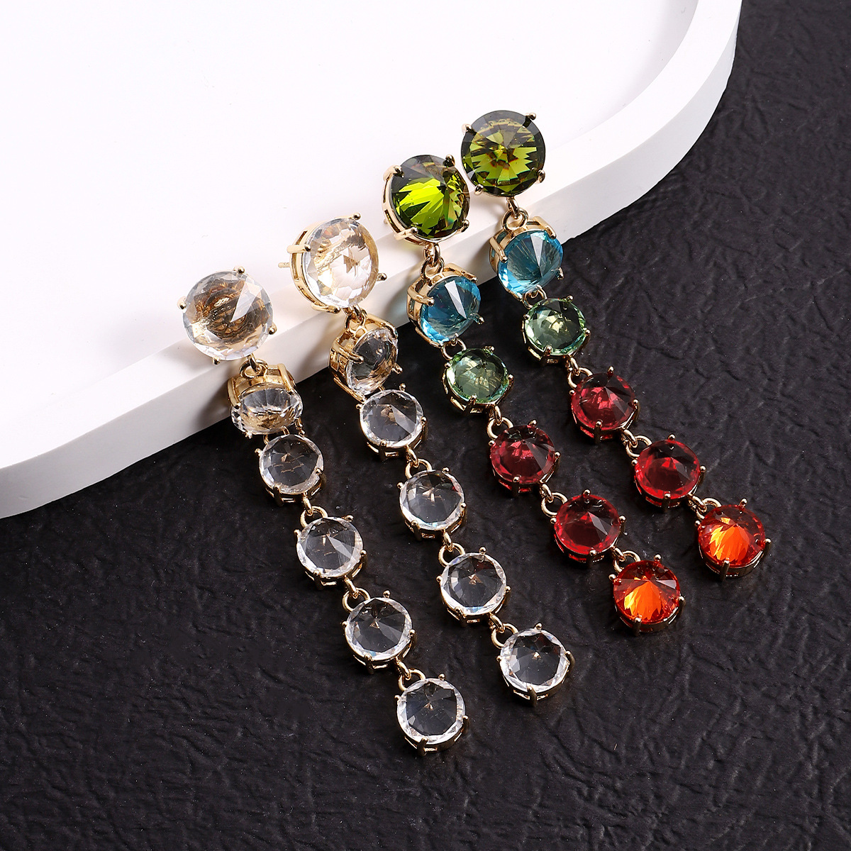 Fashion Round Copper Inlay Zircon Drop Earrings 1 Pair