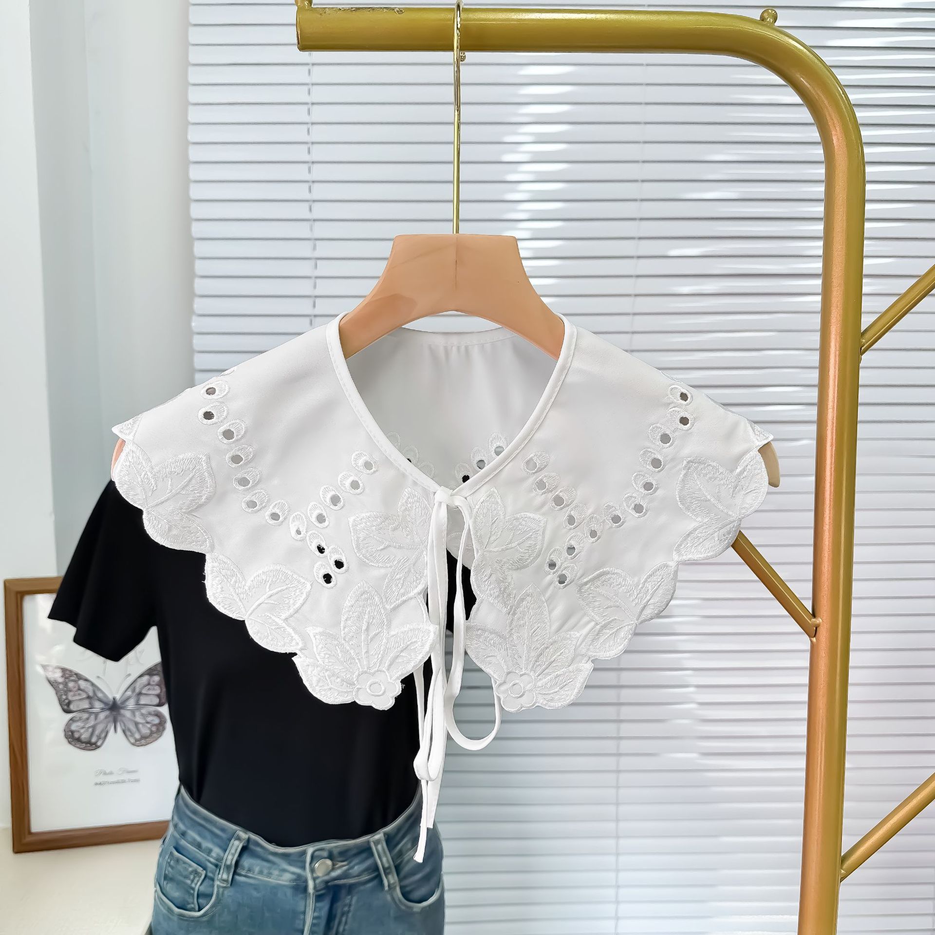 Cuello Falso Bordado para Mujer de Organza con Lazo para Ropa de Mujer
