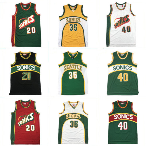 Summer cross-border jersey Supersonics 35# Durant embroidered retro basketball uniform 20#40# men's and women's sports vest