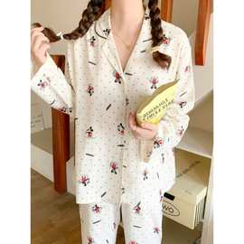 2024秋季新款睡衣韩版宽松卡通熊长袖休闲家居服套装