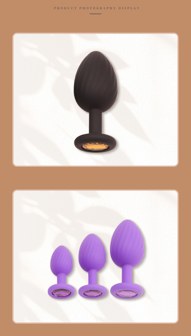 Silicone Ribbed Anal Plug with Jeweled Base, Body-Safe Fetish Toy — detail image 17