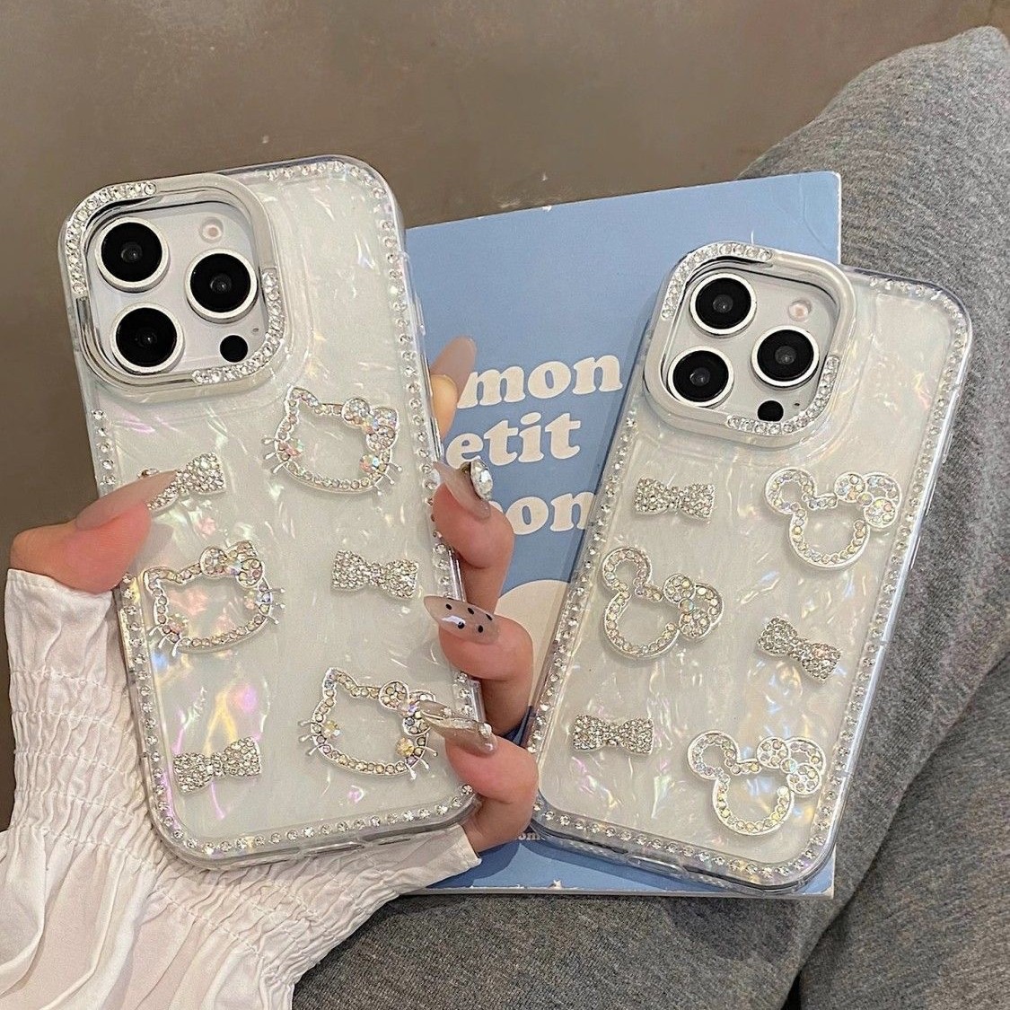 立体水钻KT适用iPhone16promax贝壳纹17Pro手机壳17米奇15/14/13