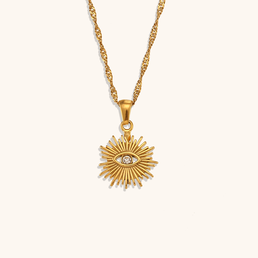 304 Stainless Steel Pendant Material Zircon Inlay Material Pendant Necklace Classification PVD Coated Real Gold Plated Devil's Eye Stainless Steel Simple Style Classic Style Waterproof Non Tarnish Pendant Necklace