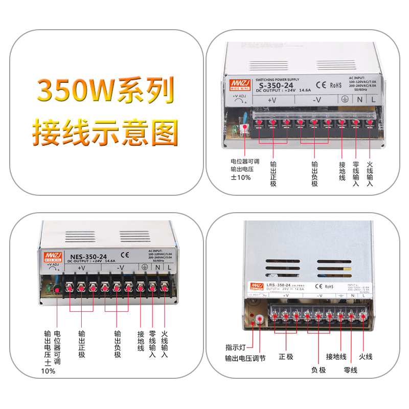 Fuente de alimentación de conmutación de CC 350W LRS / S-350-24V14.6A Mingwei 5V12V15V27V36V 48V70V