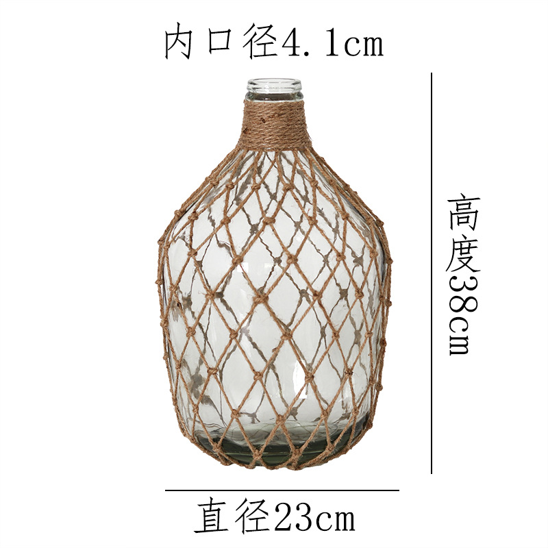 3호 작은 입 큰 배 대마줄로 엮은 꽃병