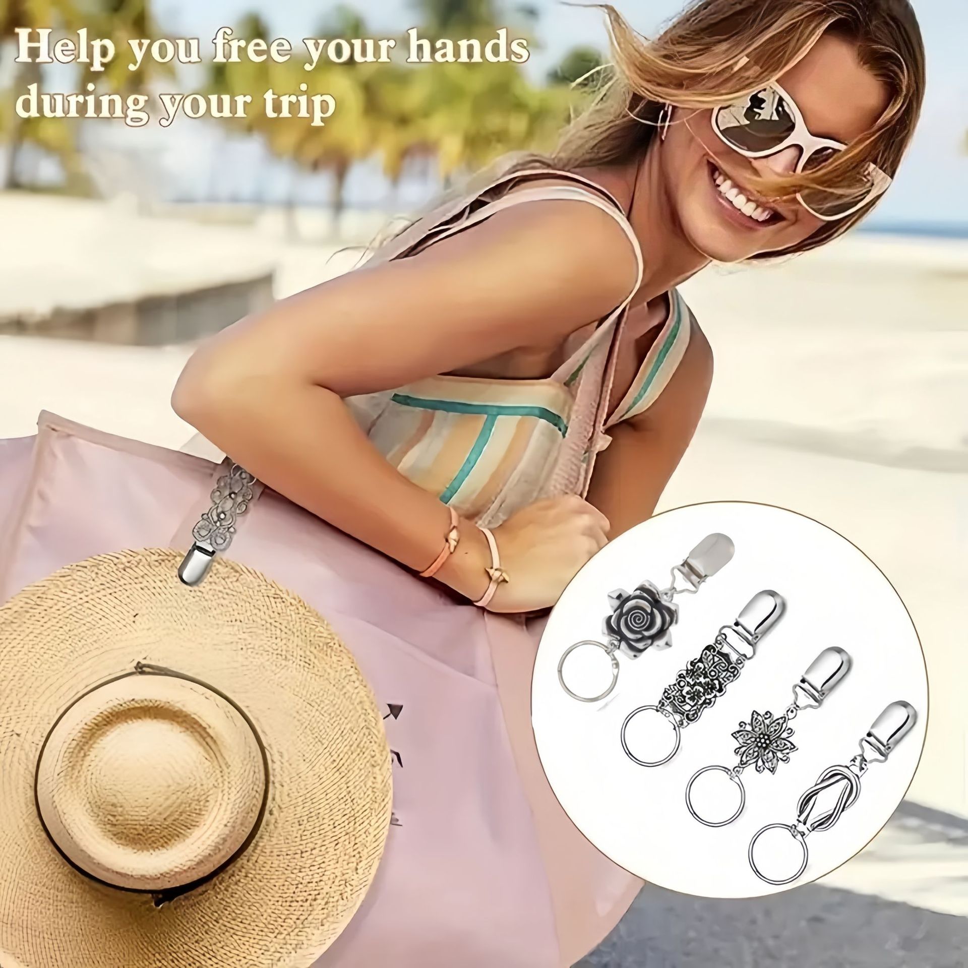New travel hand-woven hat clip outdoor backpack luggage storage clip woven multi-purpose straw hat clip hat accessories