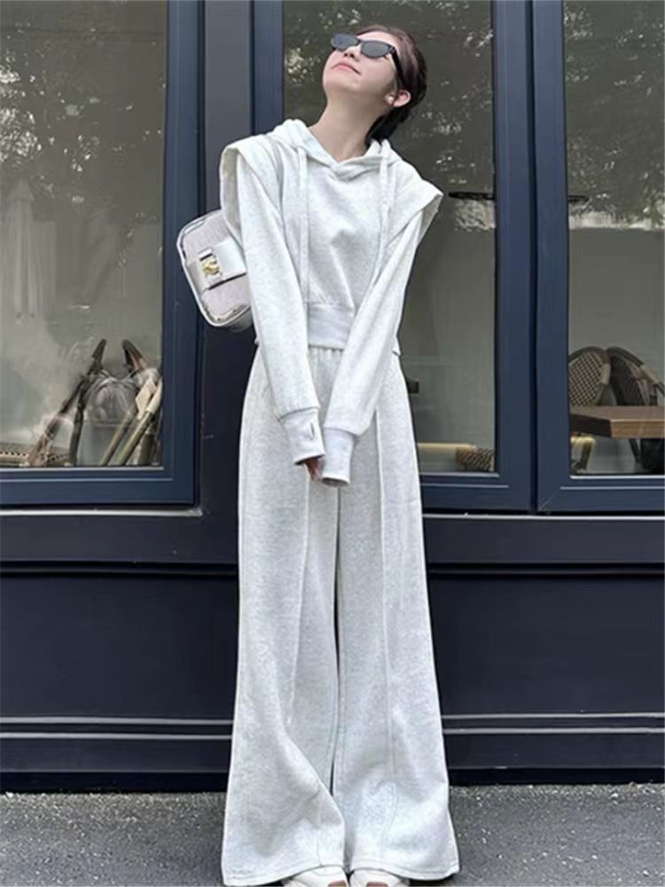 001 Herfststijl Sportkleding Dames, Losse pasvorm, Hoodie Sweatshirt, Modieuze Wijde Broek Tweedelige Set Voor Dames_voghion.com