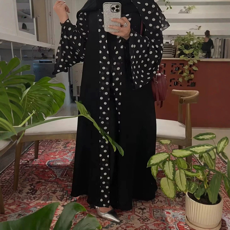 F521 Women's Loose-Fit Cardigan with Polka Dot Print for Outerwear F521 Women's Loose-Fit Cardigan with Polka Dot Print for Outerwear