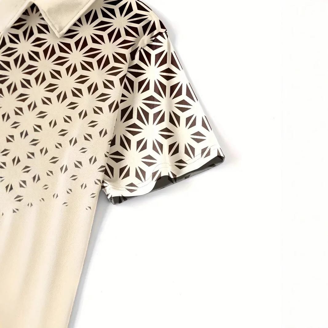 Camisa POLO con cremallera suelta transpirable de malla de negocios de la calle de verano para hombres, impresión digital 3D geométrica simple