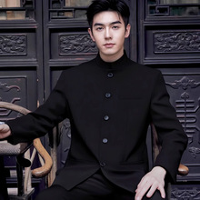 新中式立领西装套装男中山装西服五四青年国风订婚穿搭新郎唐装潮