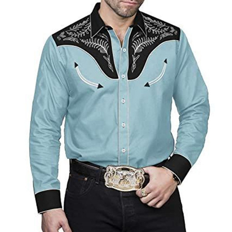 2023 Mode Lose Amerikanischen Western Stil Hemd Gedruckt Herren Lange Ärmel_voghion.com