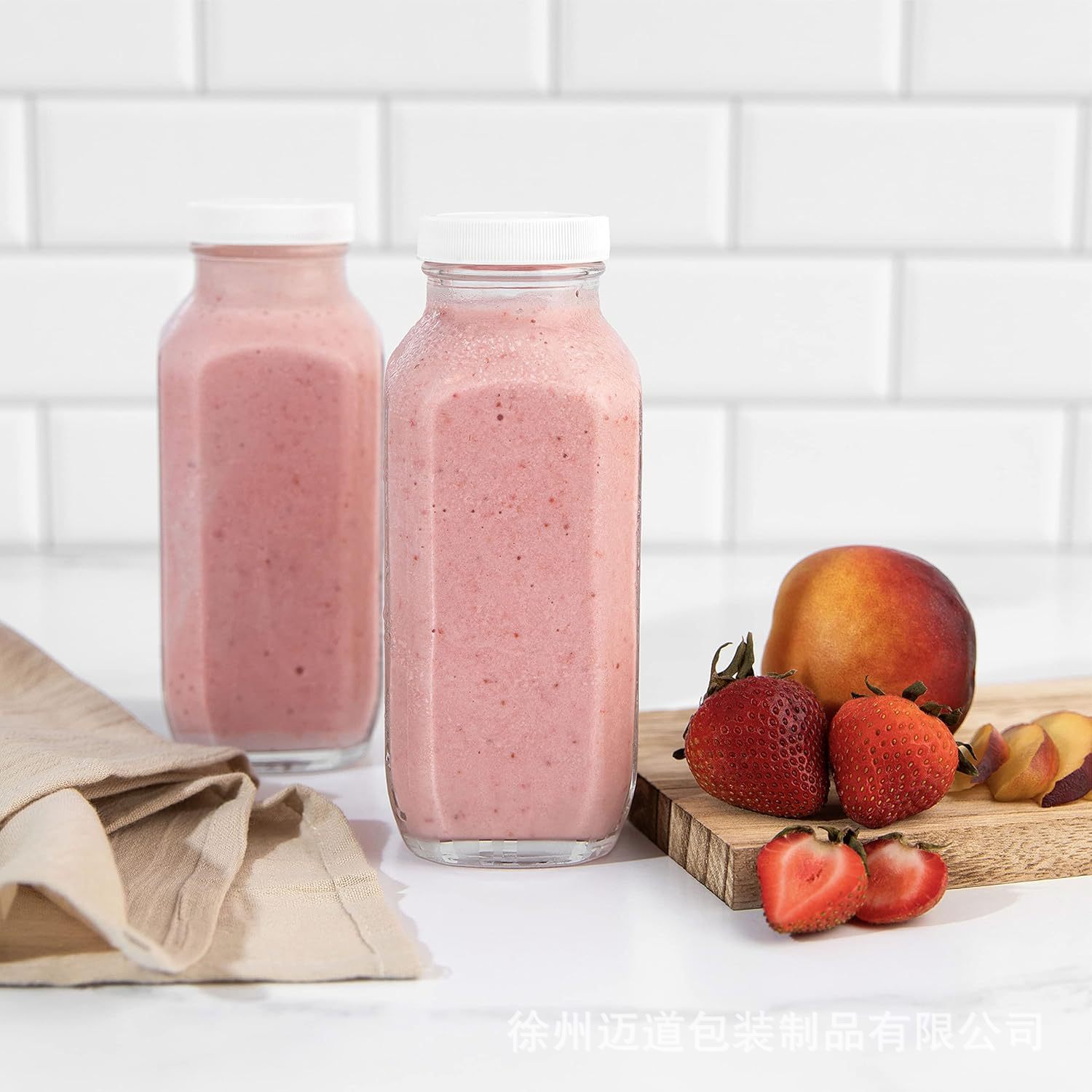 跨境热销方形16oz带盖玻璃密封瓶食品级牛奶饮料冷泡茶果汁分装瓶