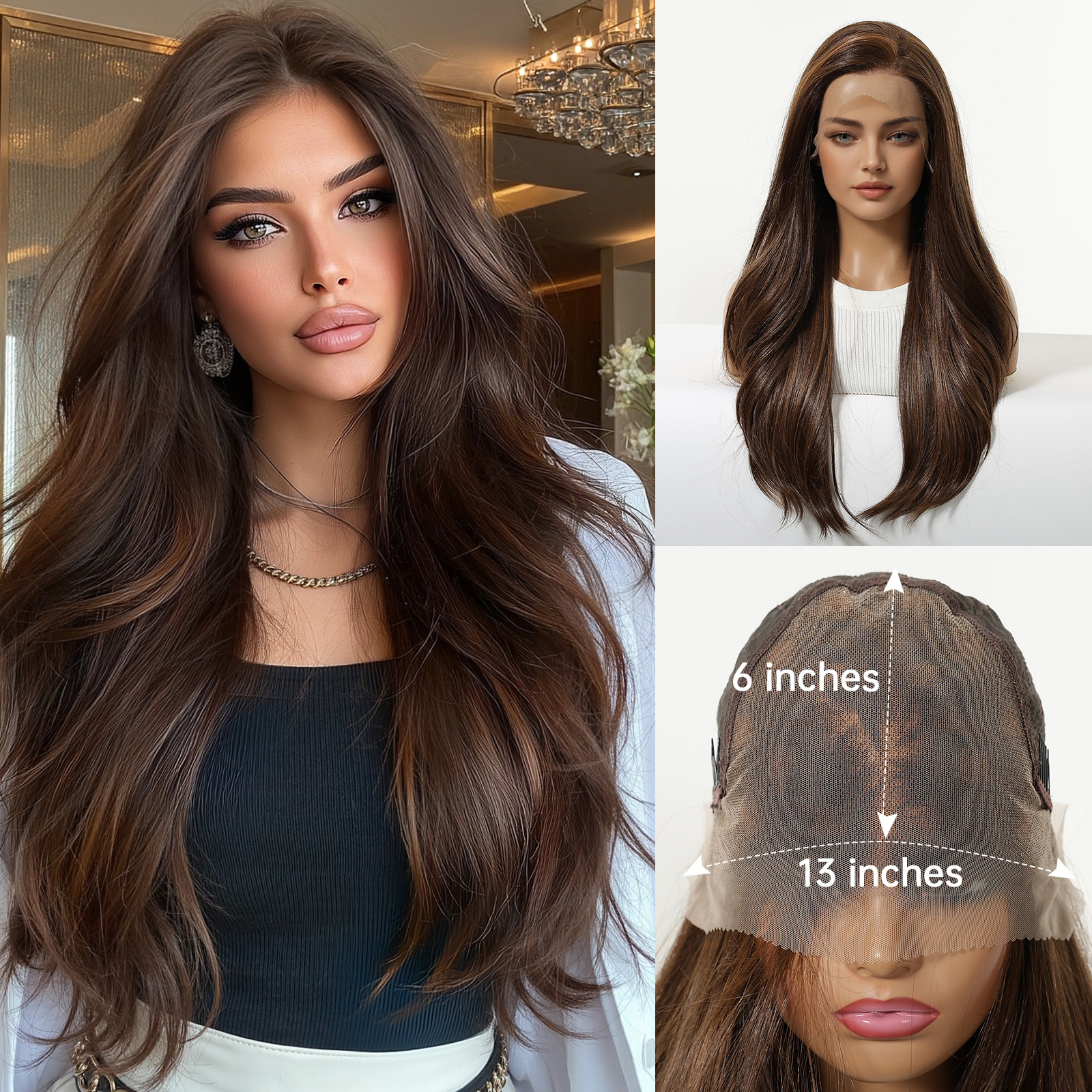Peluca de encaje Futura de gran tamaño 13*6 para mujer, cabello largo y rizado en degradado marrón claro, peluca completa.