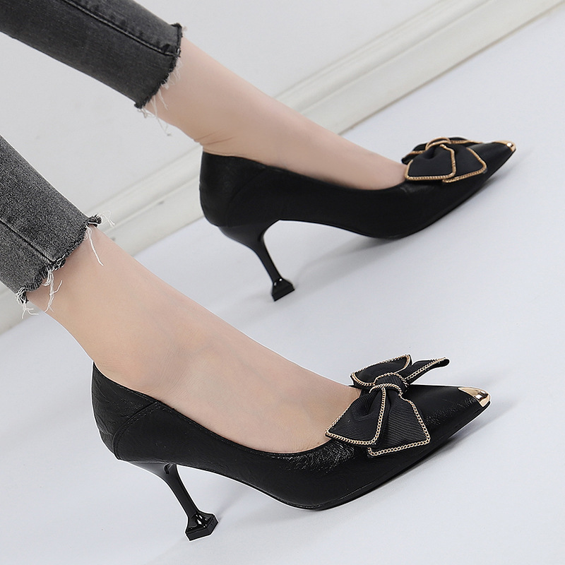 2023 New Korean Style All-match Silk Flower Fashion Mid-stiletto Heel Working Professional Women's Single Shoes for Women