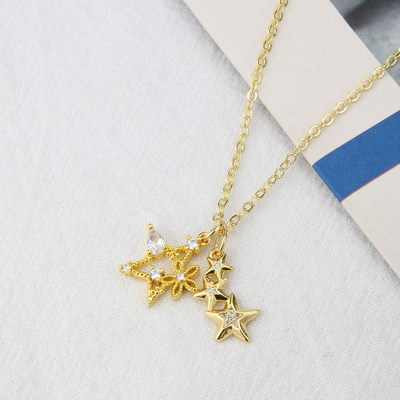 Korean Five-pointed Star Diamond Pendant Necklace display picture 3