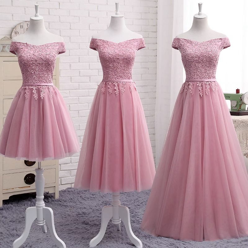 One-Shoulder Bridesmaid Dress 2026 New Style Lace Dress for Sister Group, Student Graduation, Art Exam, and Evening Party