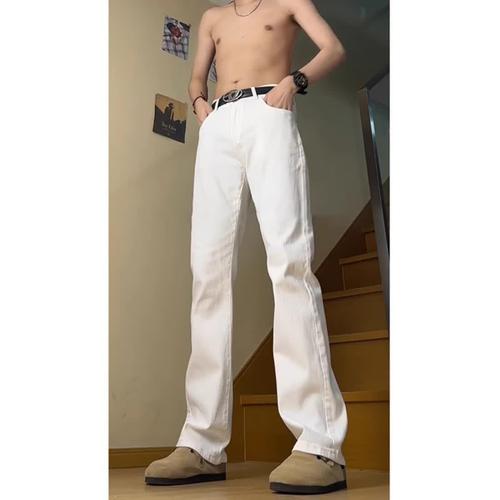 White jeans for men, American style, crotch knife, slightly tapered pants, autumn, high-waisted, slimming, height-enhancing, straight-leg, versatile