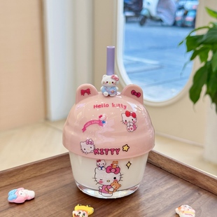 Cute Straw Glass Cup Water Cup 2025 New Women's Portable Milk Cup Coffee Cup Mini Pier Cup Small Cup