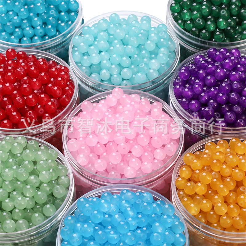Glass Jelly Solid Color Imitation Jade Round Beads Loose Beads DIY Handmade Necklace Bracelet Jewelry Accessories Manufacturer Wholesale