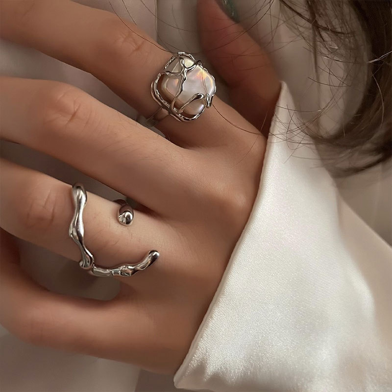 senior Sense of design Light extravagance Versatile Ring 925 Sterling Silver Ring finger ins Pearl Cold fashion