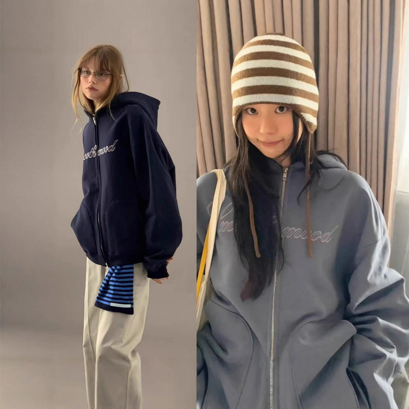 Now, Korean Designer Smoothm**D Hooded Fleece Sweatshirt, Korean Style Women's Clothing with Letter Embroidery, Thickened Jacket