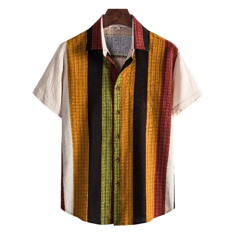 AliExpress EBAY2021 nueva camisa de manga corta para hombre Camisa de rayas suelta de moda entrega de una pieza para hombre