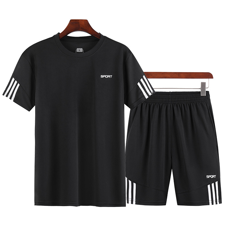 Sports Suit Men's Summer Casual Two-piece Fitness Suit Morning Running Quick-drying Clothes Loose Round Neck T-shirt Short Sleeve