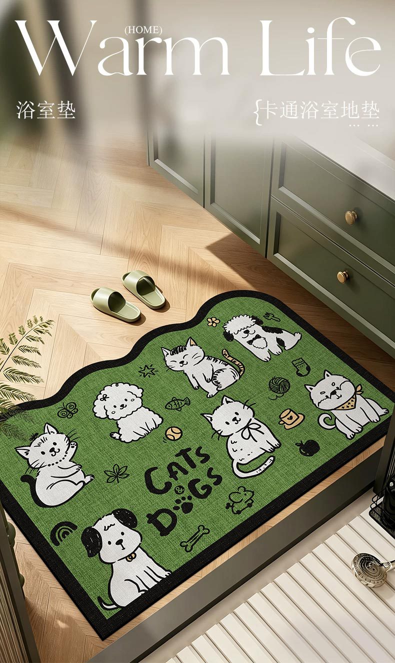 Diatom Mud Floor Mat, Bathroom Water-Absorbent Non-Slip Foot Mat, Cartoon Cute Animal Washbasin Mat, Home Entrance Carpet