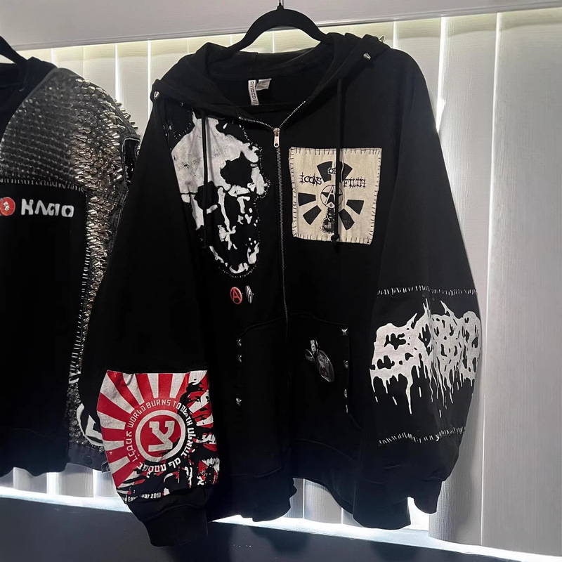 Millennium Retro Halloween Gothic Punk Loose Skull Sexy Hooded Cardigan Sweatshirt Jacket Spring & Fall Y2K