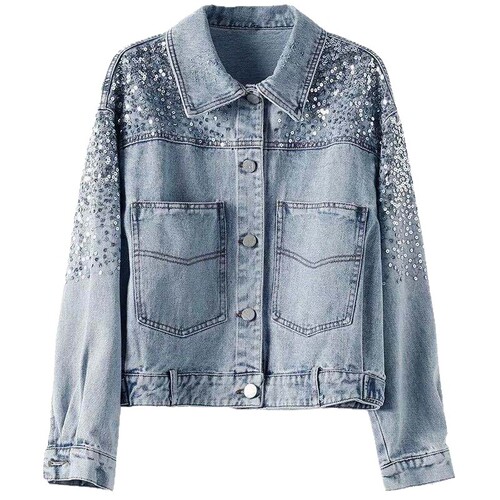 Fashion Shiny Denim Jacket for Women 2025 New Arrival European Version Short-Sleeve Spring Outfit for Petite Women to Slim Down