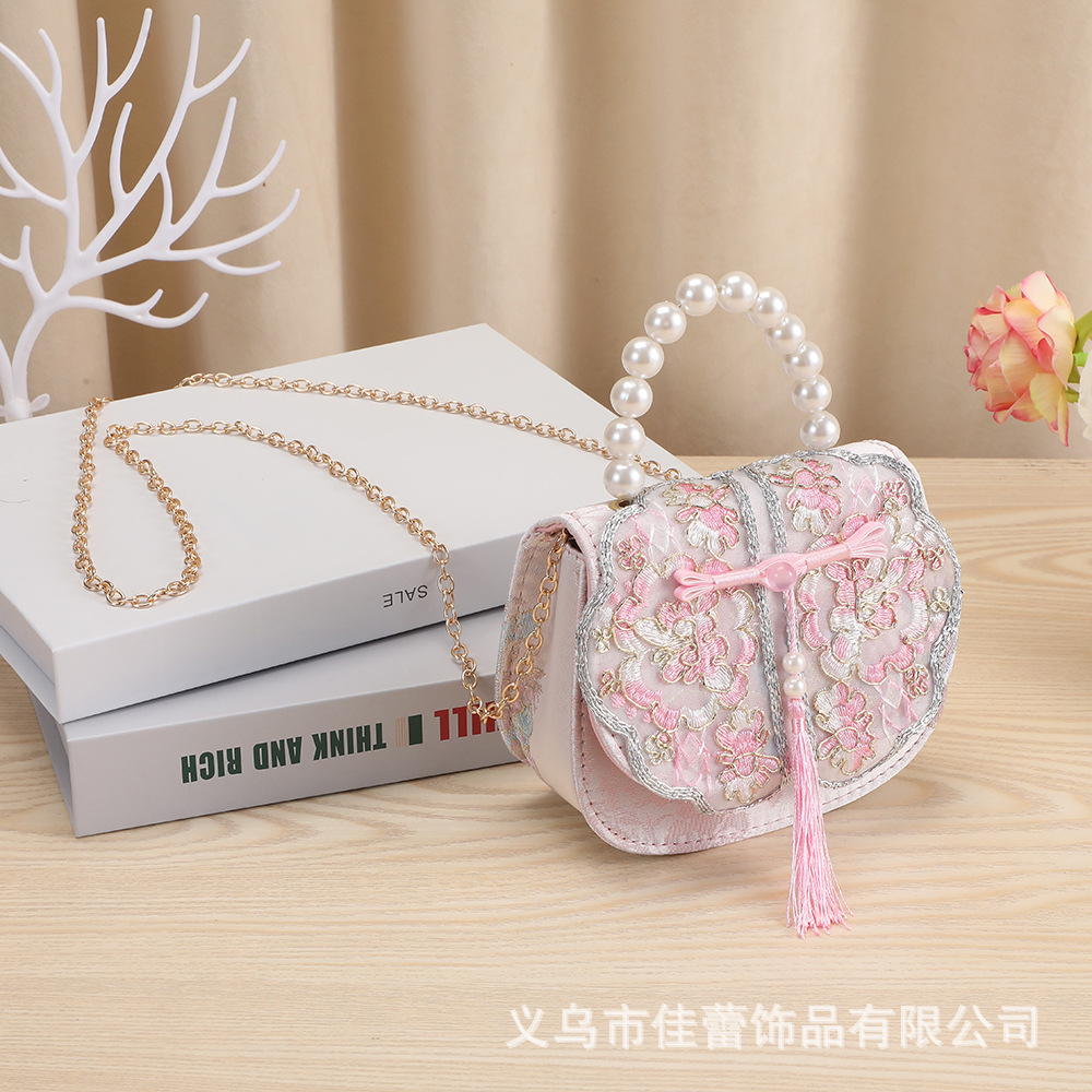 Bolsos para niños en nombre de las niñas Bolsos de perlas de estilo occidental Little Princess Baby Nuevo bolso de mensajero de hombro de estilo chino