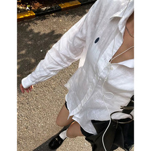 【现货】白色绣花RL战马小马标亚麻衬衫女夏季新款宽松显瘦衬衣