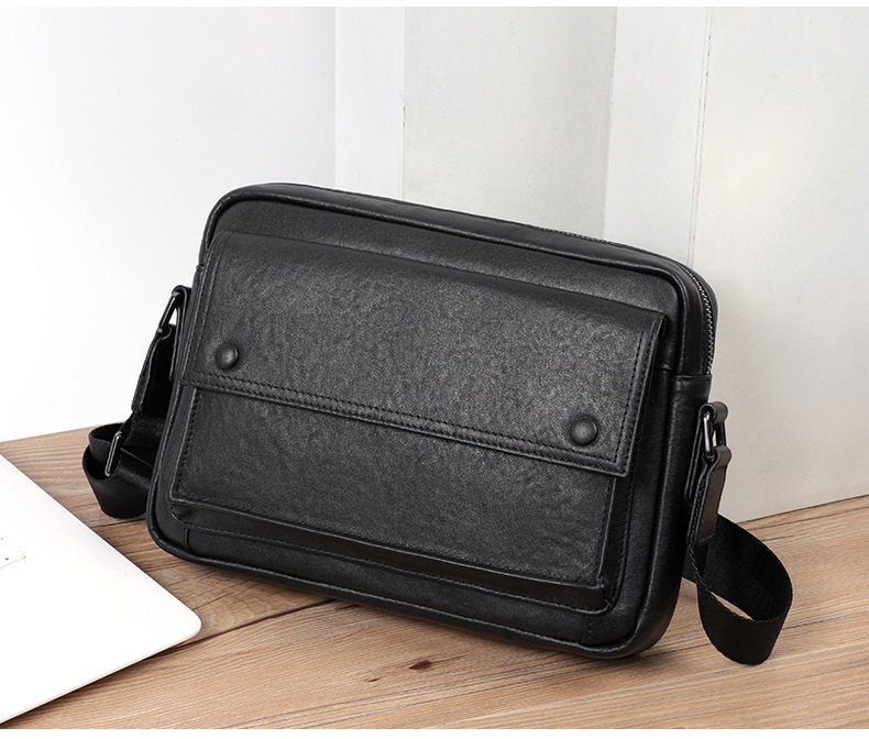 Túi đeo chéo nam da bò thật kiểu ngang cỡ nhỏ 29×11×17 cm — Màu đen chi tiết 4